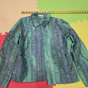 Vintage Erin by Erin London Jacket PM Petite Medium Blue Green Crinkled Textured